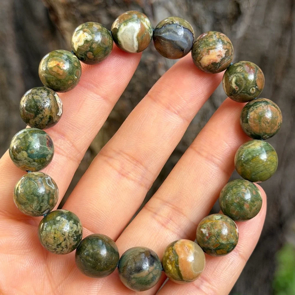 12mm stretchable green‎ forest jasper bracelet 0736